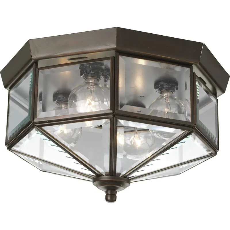 Four-Light Beveled Glass 11-1/8" Close-to-Ceiling — Progress Lighting LED Post Top Lights  