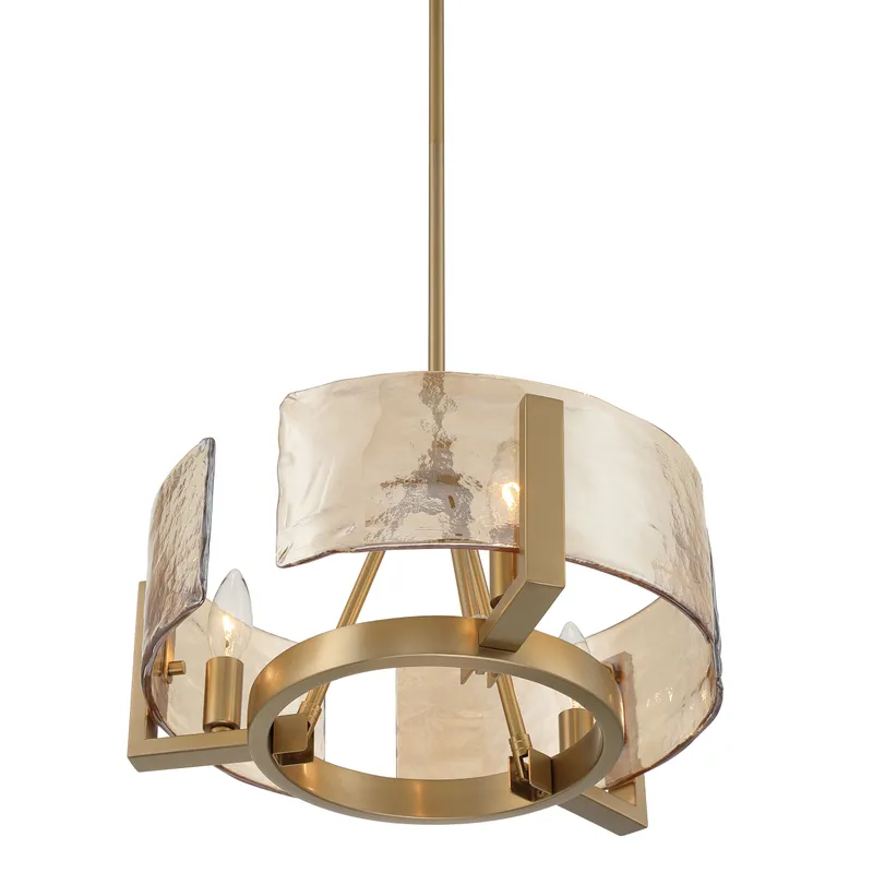 Aenon 3-light Chandelier in Brushed Champagne Brass with Amber Water Glass — Golden Lighting LED Pendant Lights  