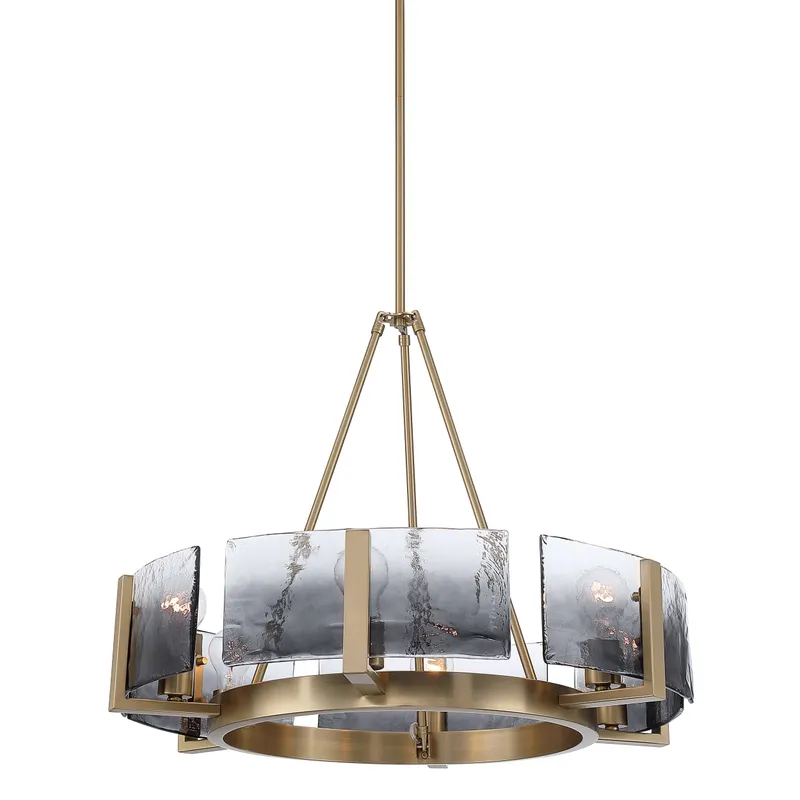 Aenon 6-light Chandelier in Brushed Champagne Brass with Smokey Water Glass — Golden Lighting LED Pendant Lights  