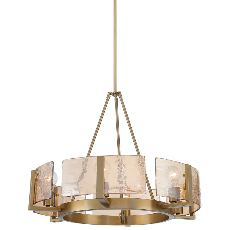 Aenon 6-light Chandelier in Brushed Champagne Brass with Amber Water Glass — Golden Lighting LED Pendant Lights  