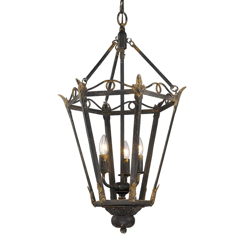 Matilda 3-light Pendant in Antique Black Iron — Golden Lighting LED Pendant Lights  