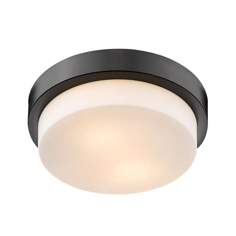 Morgon 2-light 11" Flush Mount in Matte Black and Opal Glass — Golden Lighting LED Ceiling Lights  