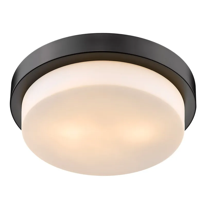 Morgon 2-light 13" Flush Mount in Matte Black and Opal Glass — Golden Lighting LED Ceiling Lights  