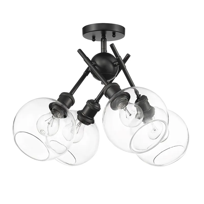 Axel 4-light Semi-Flush Mount in Matte Black and Globe Clear Glass — Golden Lighting LED Ceiling Lights  