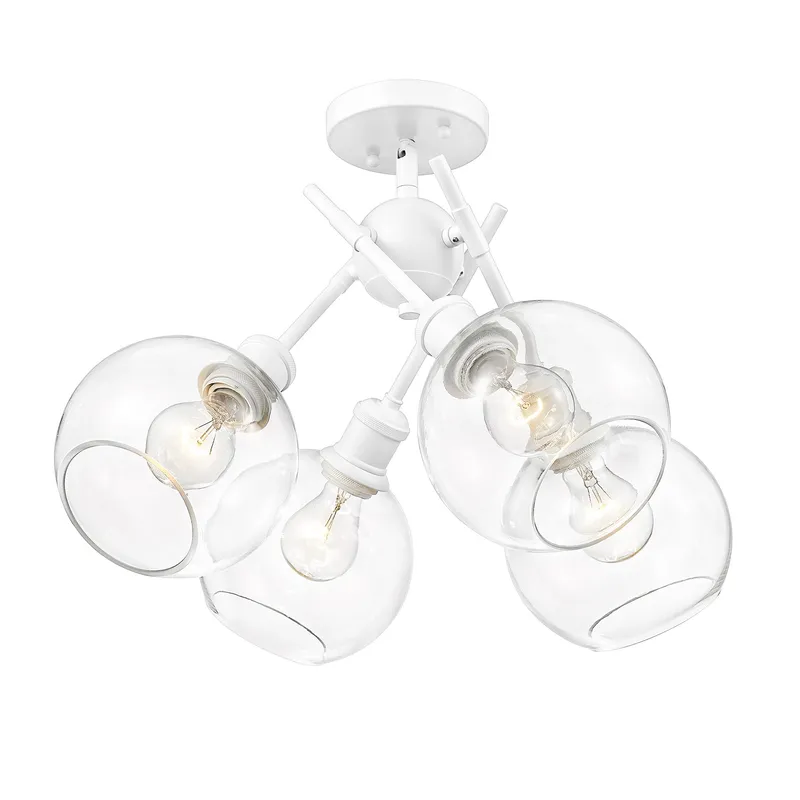 Axel 4-light Semi-Flush Mount in Matte White and Globe Clear Glass — Golden Lighting LED Ceiling Lights  