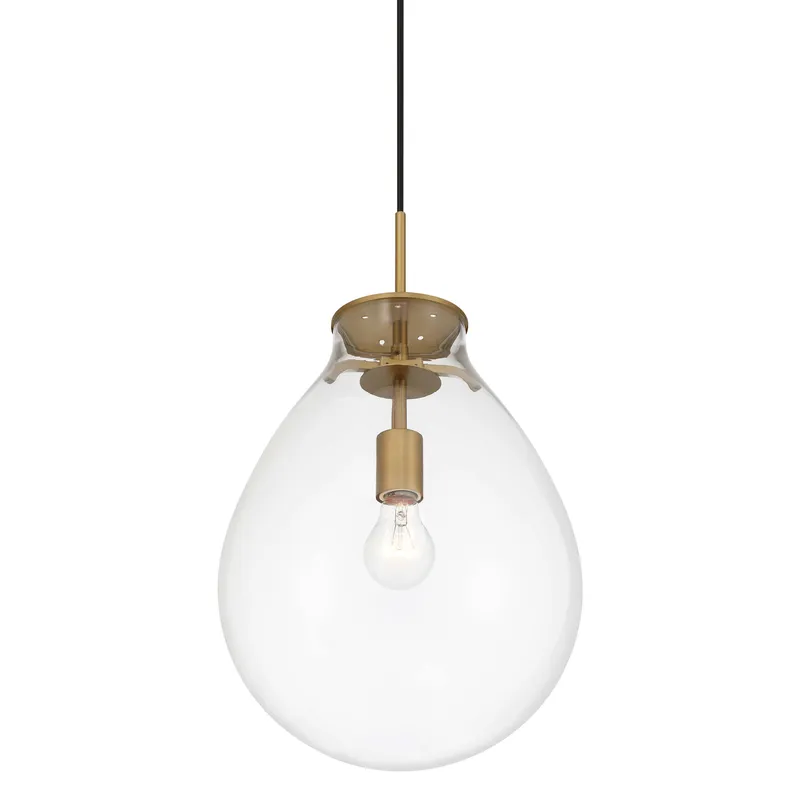 Drop 1-light Pendant in Brushed Champagne Brass and Clear Glass — Golden Lighting LED Pendant Lights  