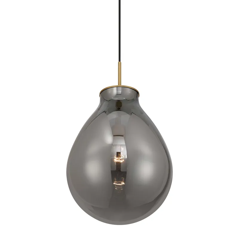 Drop 1-light Pendant in Brushed Champagne Brass and Smoke Plated Glass — Golden Lighting LED Pendant Lights  