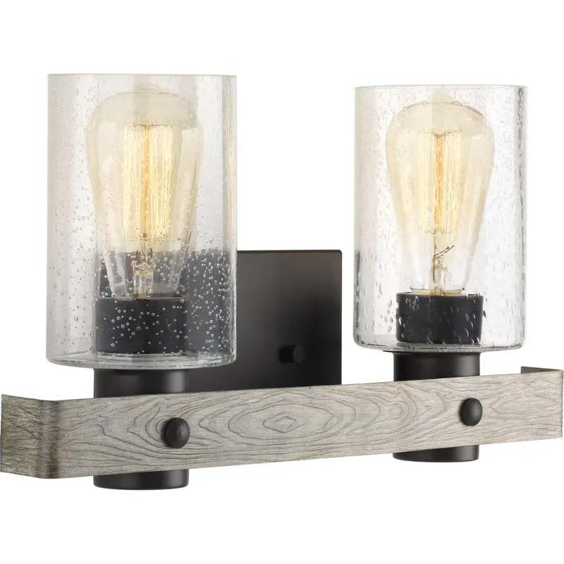 Gulliver Collection Two-Light Clear Seeded Glass Bath Vanity Light — Progress Lighting LED Wall Lights  