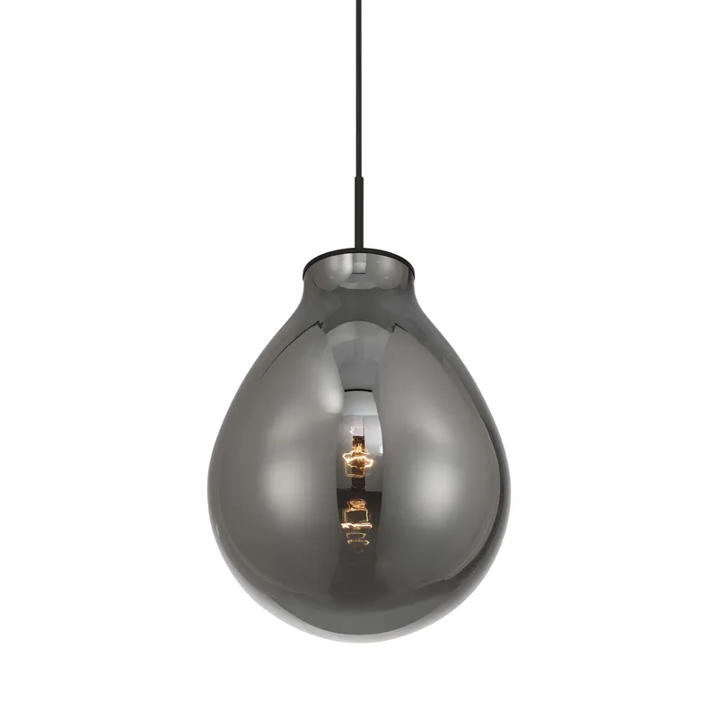 Drop 1-light Pendant in Matte Black and Smoke Plated Glass — Golden Lighting LED Pendant Lights  