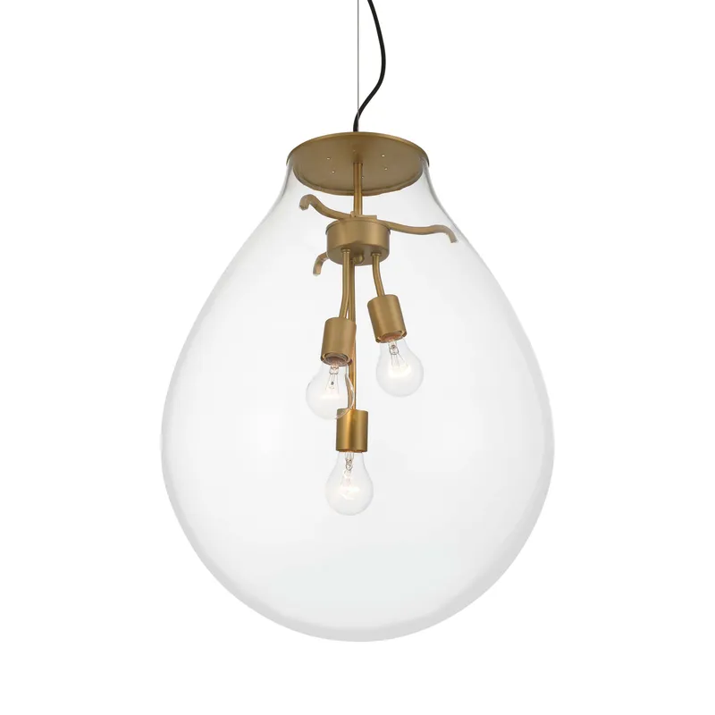 Drop 3-light Pendant in Brushed Champagne Brass and Clear Glass — Golden Lighting LED Pendant Lights  