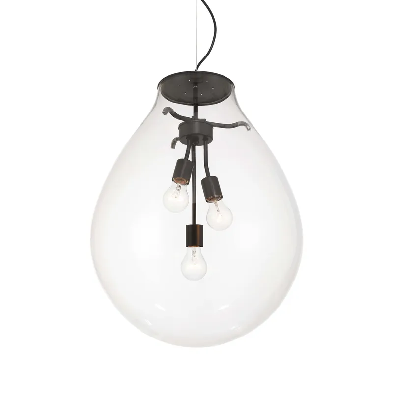 Drop 3-light Pendant in Matte Black and Clear Glass — Golden Lighting LED Pendant Lights  