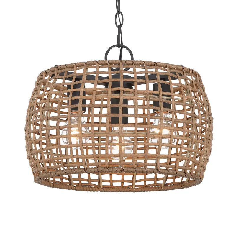 Weavelight 3-light Pendant in Natural Black — Golden Lighting LED Pendant Lights  