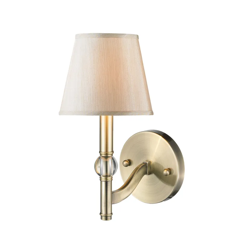 Waverly 1-light Wall Sconce in Aged Brass and Silken Parchment shade — Golden Lighting LED Wall Lights  
