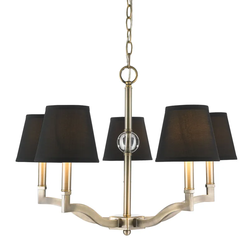 Waverly 5-light Chandelier in Aged Brass and Tuxedo Shades — Golden Lighting LED Pendant Lights  