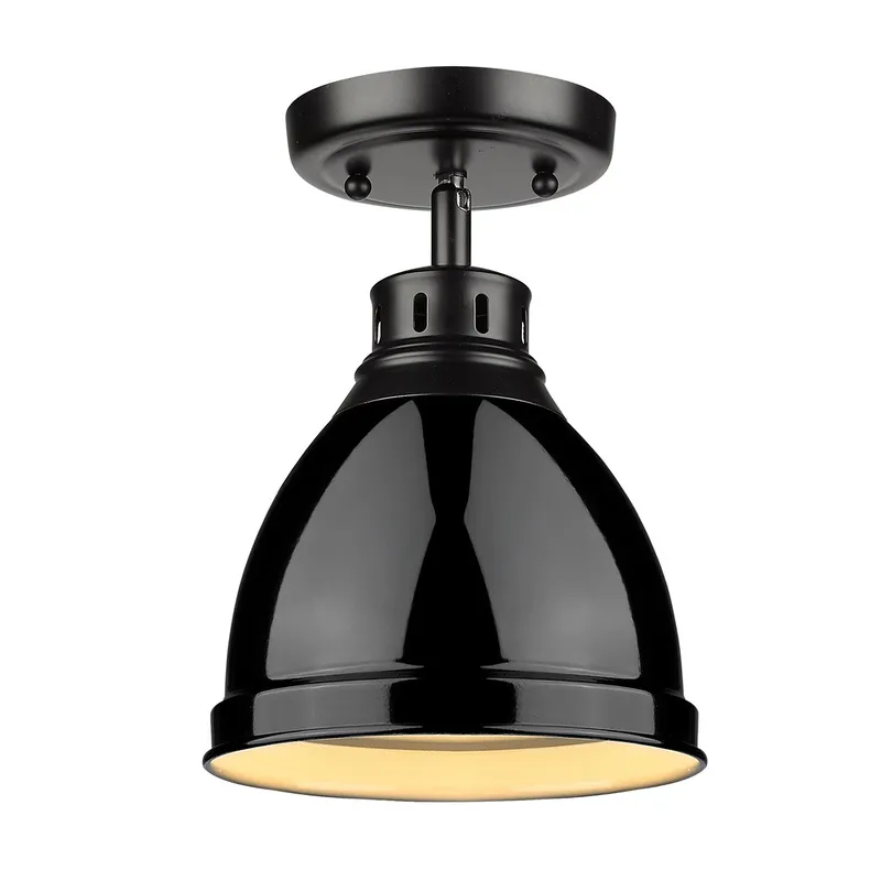 Duncan 1-light Flush Mount in Matte Black and Black shade — Golden Lighting LED Ceiling Lights  