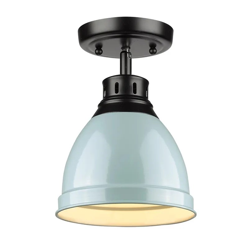 Duncan 1-light Flush Mount in Matte Black and Seafoam shade — Golden Lighting LED Ceiling Lights  