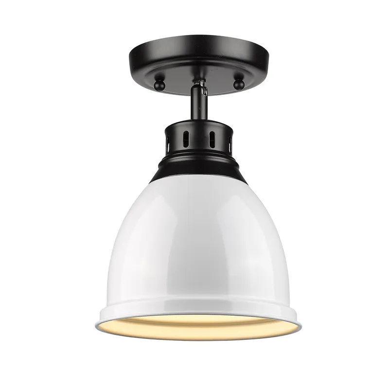 Duncan 1-light Flush Mount in Matte Black and White shade — Golden Lighting LED Ceiling Lights  