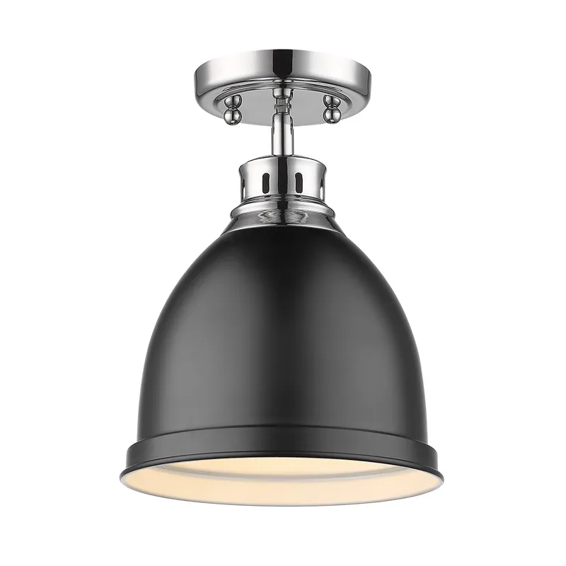 Duncan 1-light Flush Mount in Chrome and Matte Black shade — Golden Lighting LED Ceiling Lights  