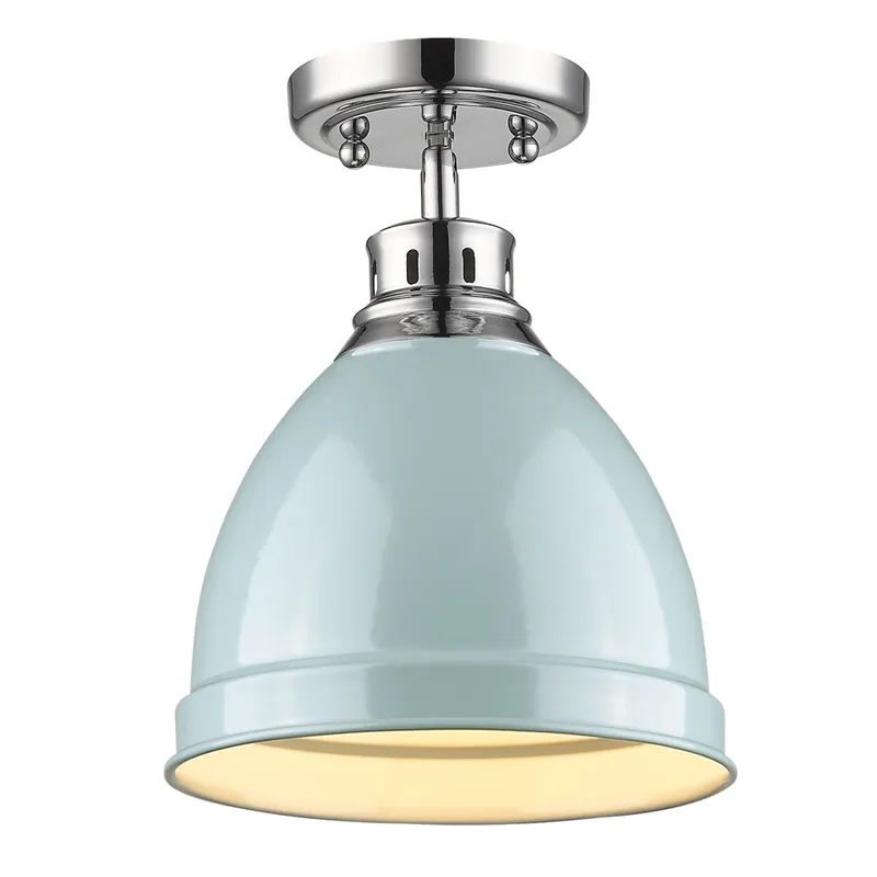 Duncan 1-light Flush Mount in Chrome and Seafoam shade — Golden Lighting LED Ceiling Lights  