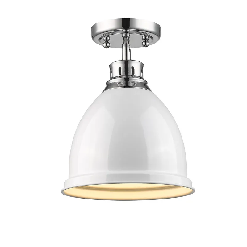Duncan 1-light Flush Mount in Chrome and White shade — Golden Lighting LED Ceiling Lights  
