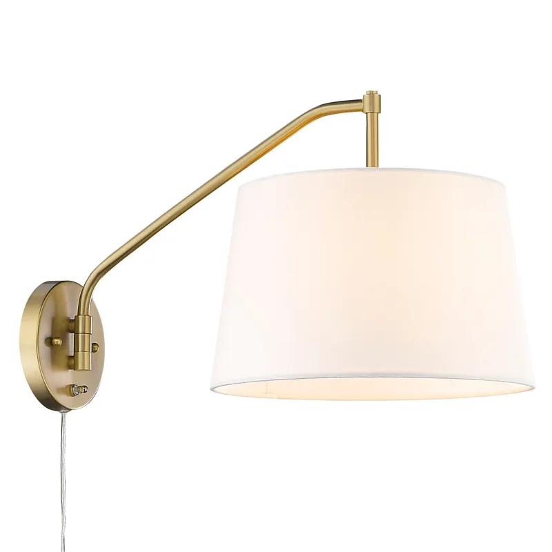 Ryleigh 1-light Swing Arm in Brushed Champagne Brass and Modern White shade — Golden Lighting LED General Lighting  