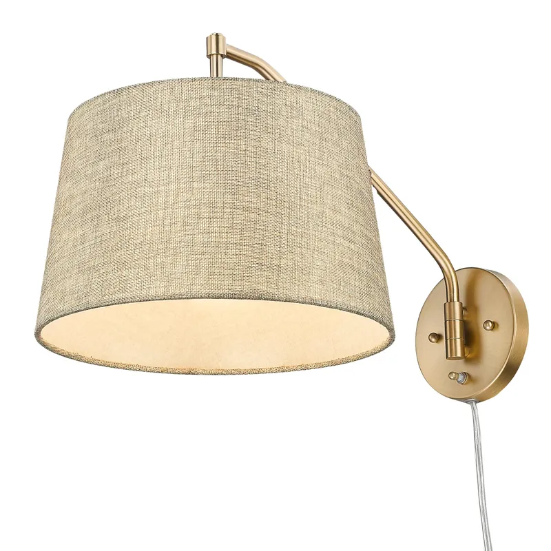 Ryleigh 1-light Swing Arm in Brushed Champagne Brass and Natural Sisal shade — Golden Lighting LED General Lighting  