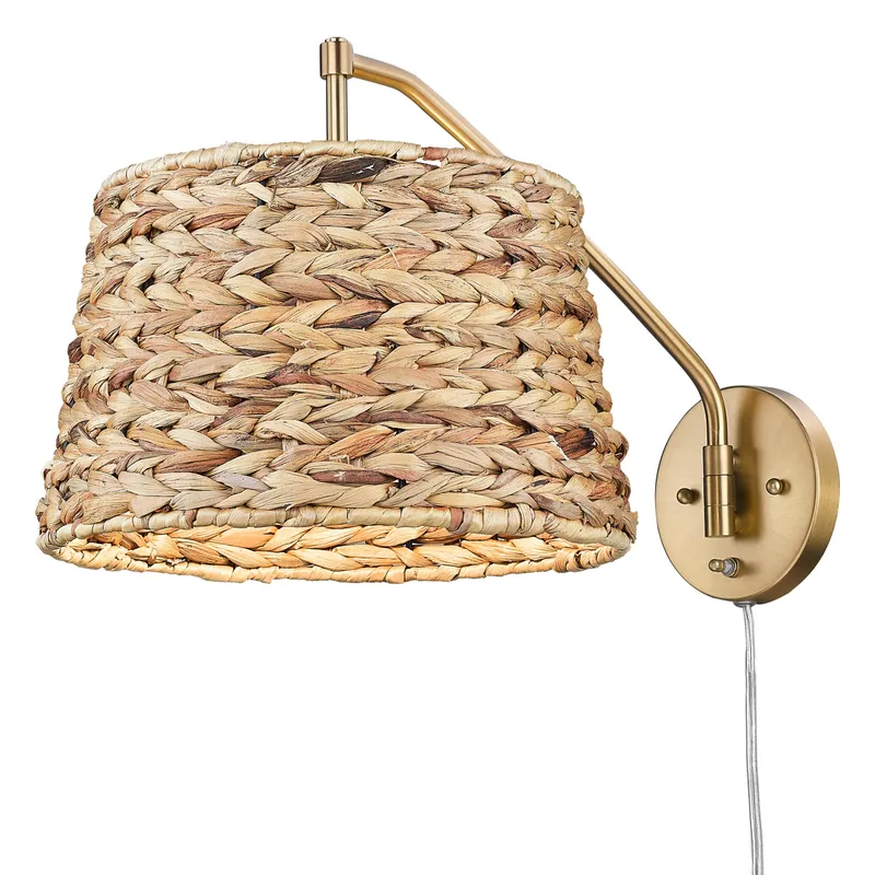 Ryleigh 1-light Swing Arm in Brushed Champagne Brass and Woven Sweet Grass — Golden Lighting LED General Lighting  