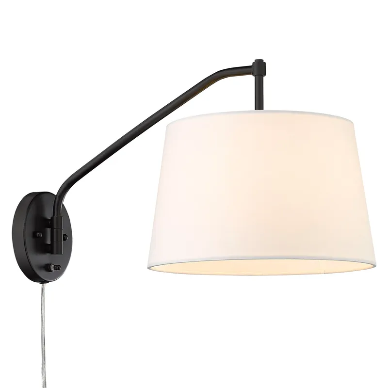 Ryleigh 1-light Swing Arm Wall Lamp in Matte Black and Modern White shade — Golden Lighting LED General Lighting  