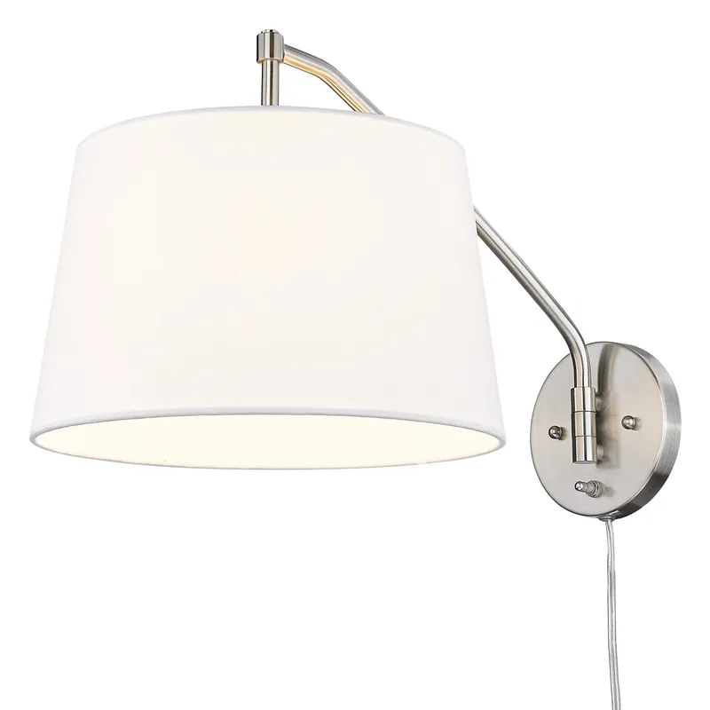Ryleigh 1-light Swing Arm Wall Lamp in Pewter and Modern White shade — Golden Lighting LED General Lighting  