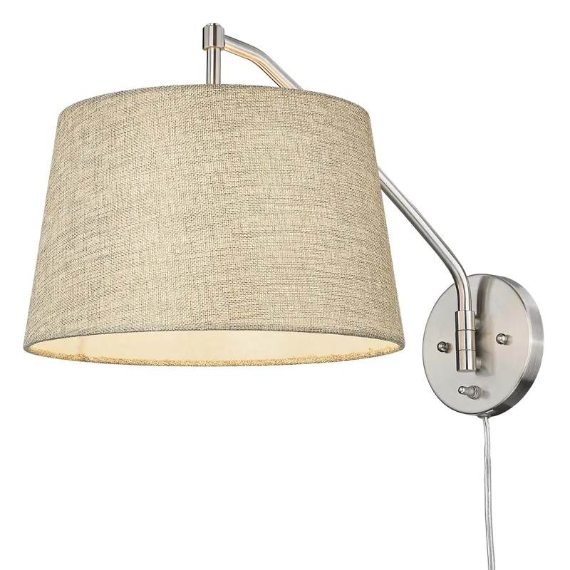 Ryleigh 1-light Swing Arm Wall Lamp in Pewter and Natural Sisal shade — Golden Lighting LED General Lighting  