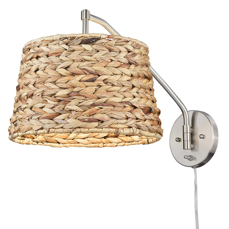 Ryleigh 1-light Swing Arm Wall Lamp in Pewter and Woven Sweet Grass shade — Golden Lighting LED General Lighting  