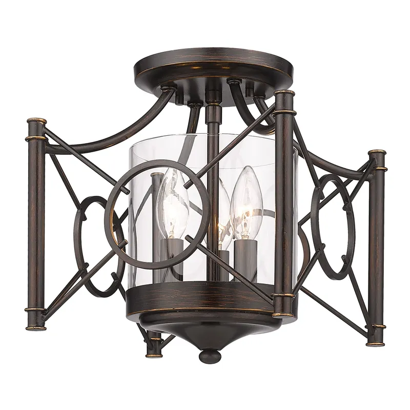 Quincy 3-light Semi-Flush Mount in Cordoban Bronze — Golden Lighting LED Ceiling Lights  