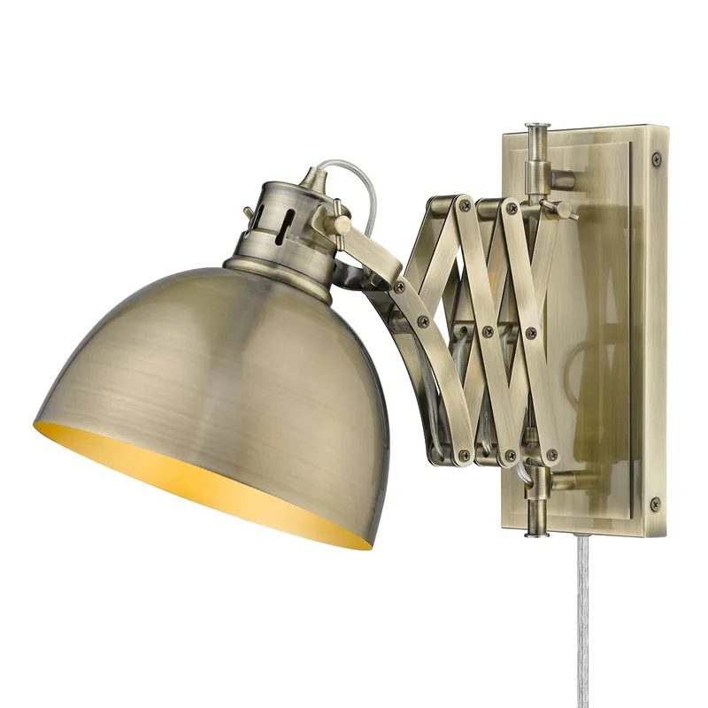 Hawthorn 1-light Swing Arm Wall Lamp in Aged Brass — Golden Lighting LED General Lighting  
