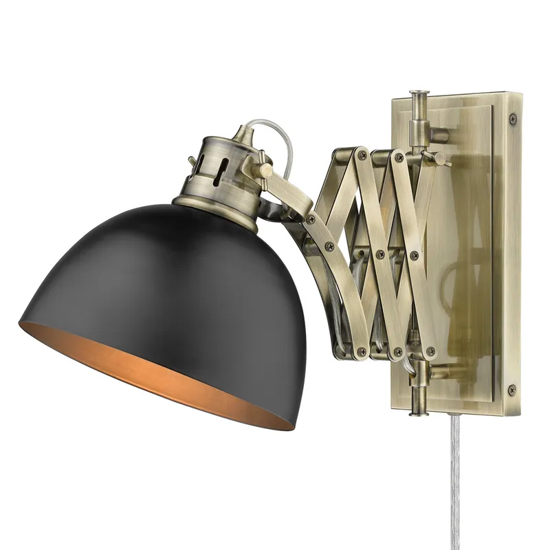 Hawthorn 1-light Swing Arm Wall Lamp in Aged Brass and Matte Black shade — Golden Lighting LED General Lighting  