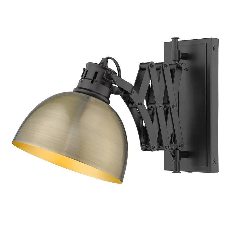 Hawthorn 1-light Swing Arm Wall Lamp in Matte Black and Aged Brass shade — Golden Lighting LED General Lighting  