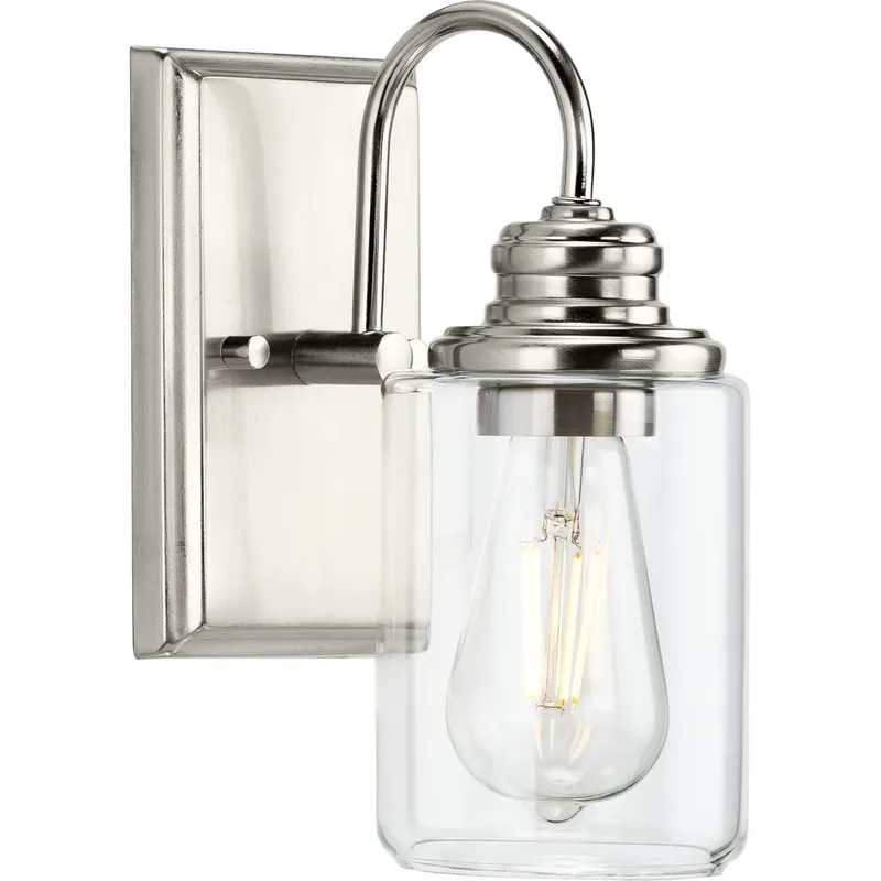 Aiken Collection One-Light Clear Glass Bath Vanity Wall Light — Progress Lighting LED Wall Lights  