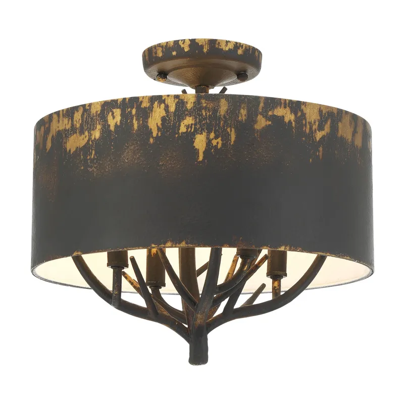 Arboreal 4-light Semi-Flush Mount in Antique Black Iron — Golden Lighting LED Ceiling Lights  