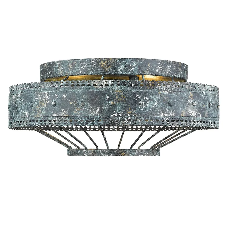 Ferris 2-light Flush Mount in Blue Verde Patina — Golden Lighting LED Ceiling Lights  