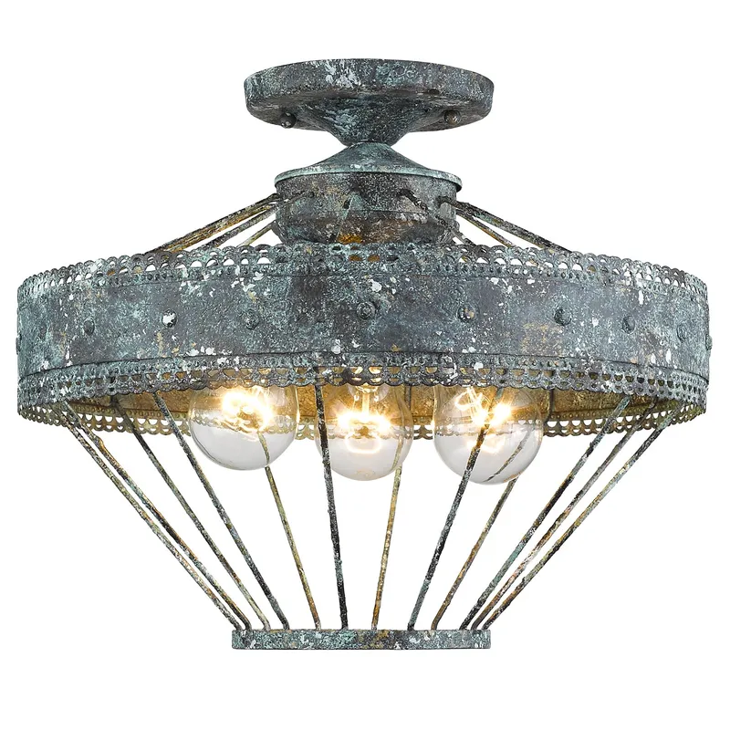 Ferris 3-light Semi-Flush Mount in Blue Verde Patina — Golden Lighting LED Ceiling Lights  