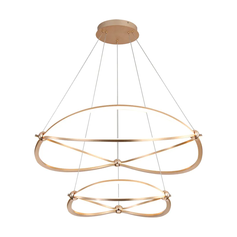 Spirale Integrated LED Two-Tier 32in Chandelier in Anodized Gold — Golden Lighting LED Pendant Lights  