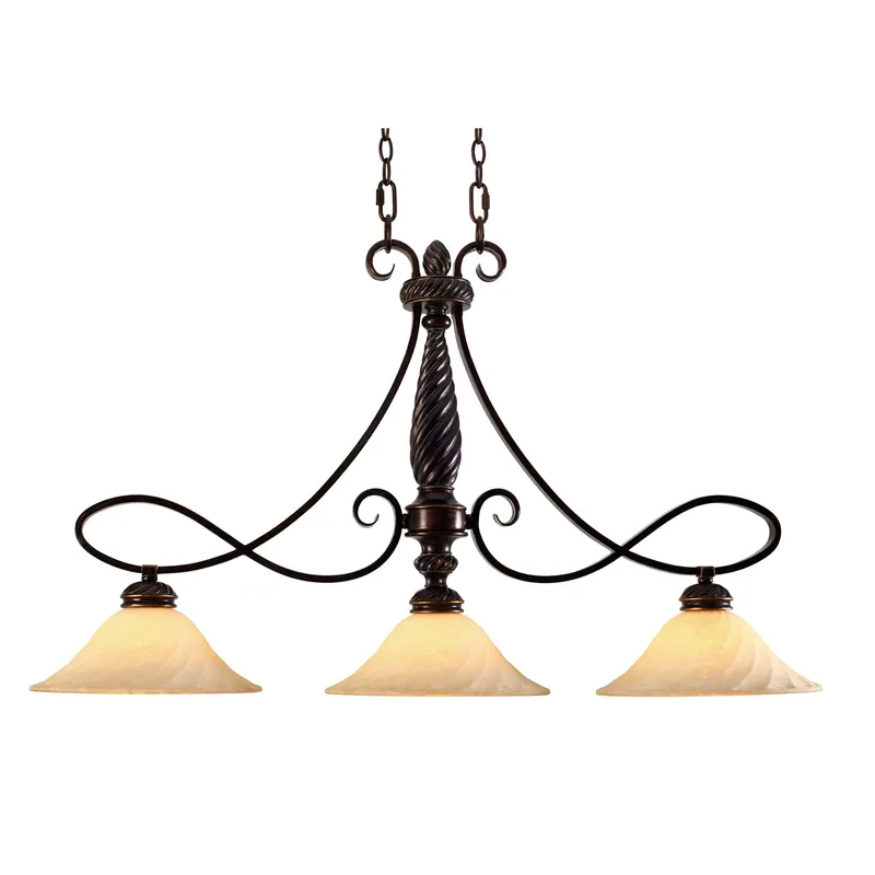 Torbellino 3-light Island Light in Cordoban Bronze and Remolino Glass — Golden Lighting LED Pendant Lights  
