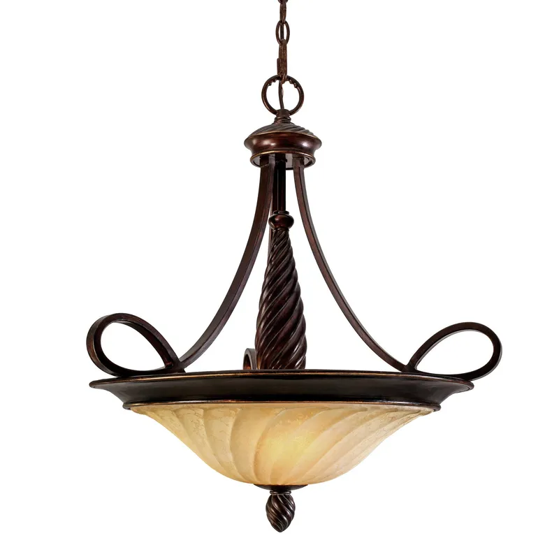 Torbellino 3-light Pendant in Cordoban Bronze and Remolino Glass — Golden Lighting LED Pendant Lights  