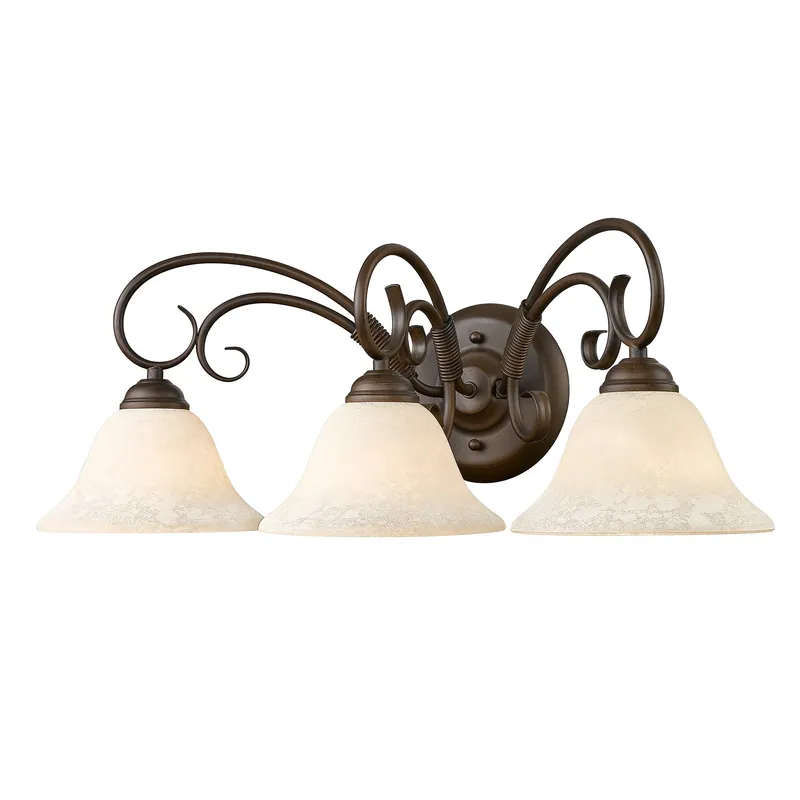 Homestead 3-light Vanity in Rubbed Bronze and Tea Stone Glass — Golden Lighting LED Wall Lights  