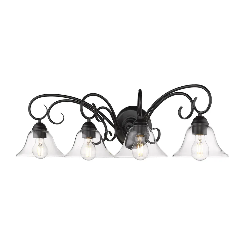 Homestead 4-light Vanity in Matte Black and Clear Glass — Golden Lighting LED Wall Lights  