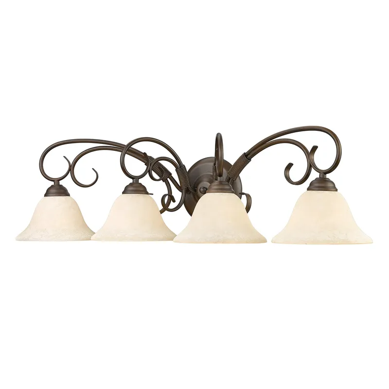 Homestead 4-light Vanity in Rubbed Bronze and Tea Stone Glass — Golden Lighting LED Wall Lights  