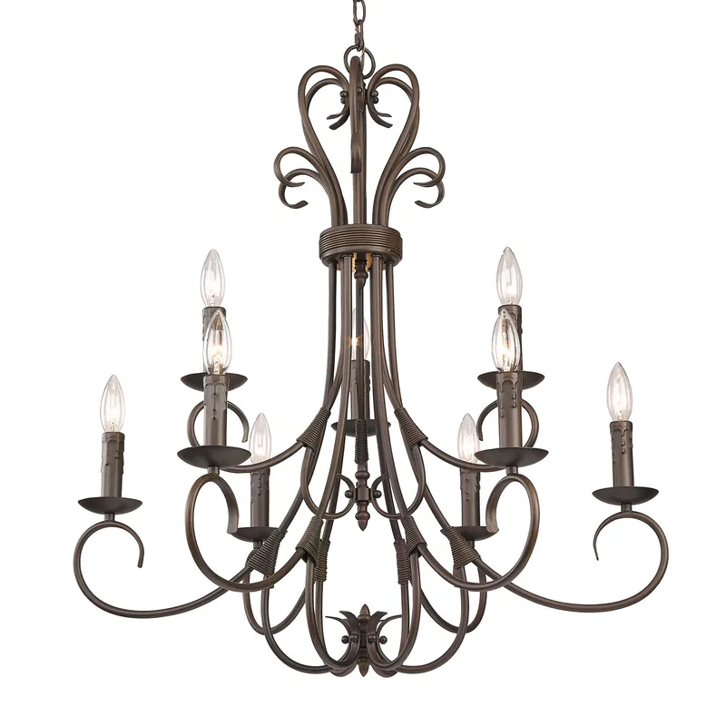 Homestead 9-light Chandelier in Rubbed Bronze — Golden Lighting LED Pendant Lights  