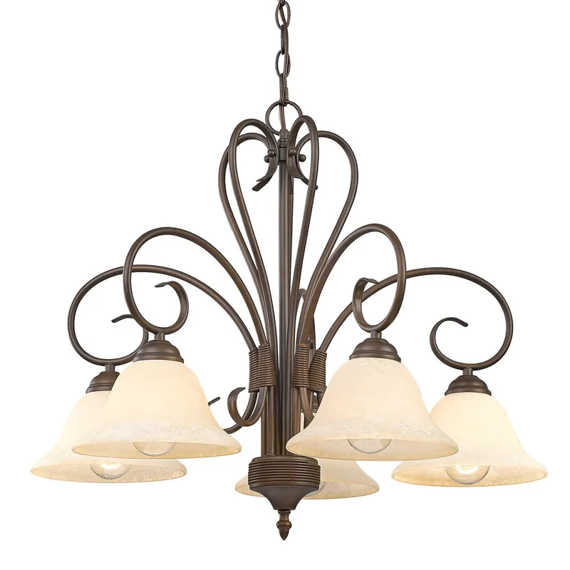Homestead 5-light Chandelier in Rubbed Bronze and Tea Stone Glass — Golden Lighting LED Pendant Lights  