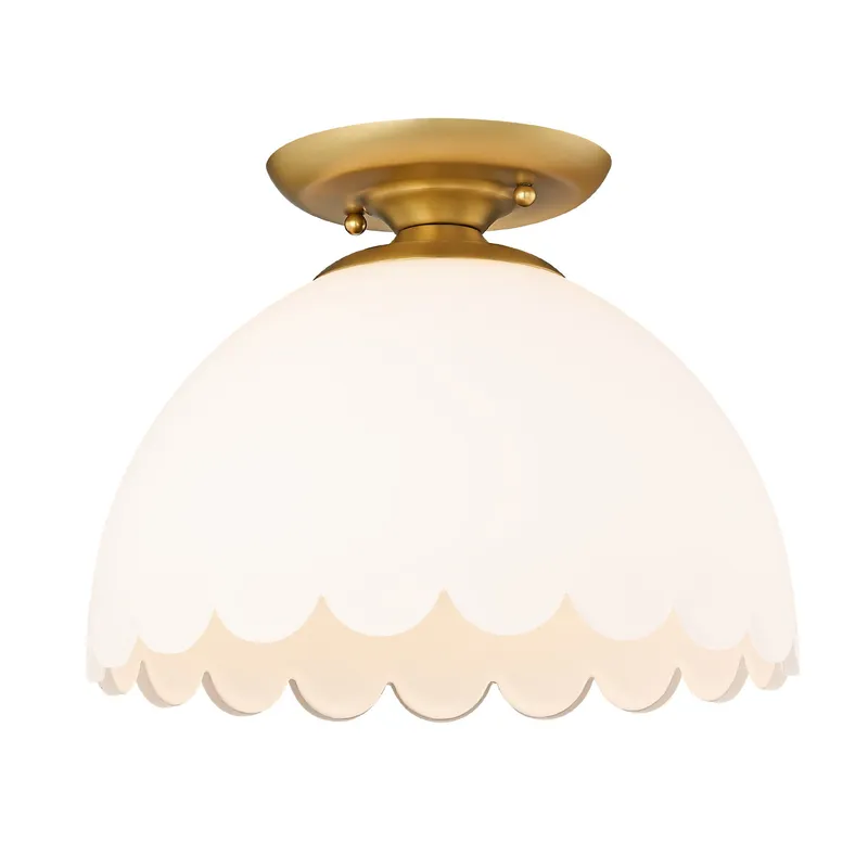 Dorinda Semi-Flush in Brushed Champagne Bronze with Opal Glass Shade — Golden Lighting LED Ceiling Lights  
