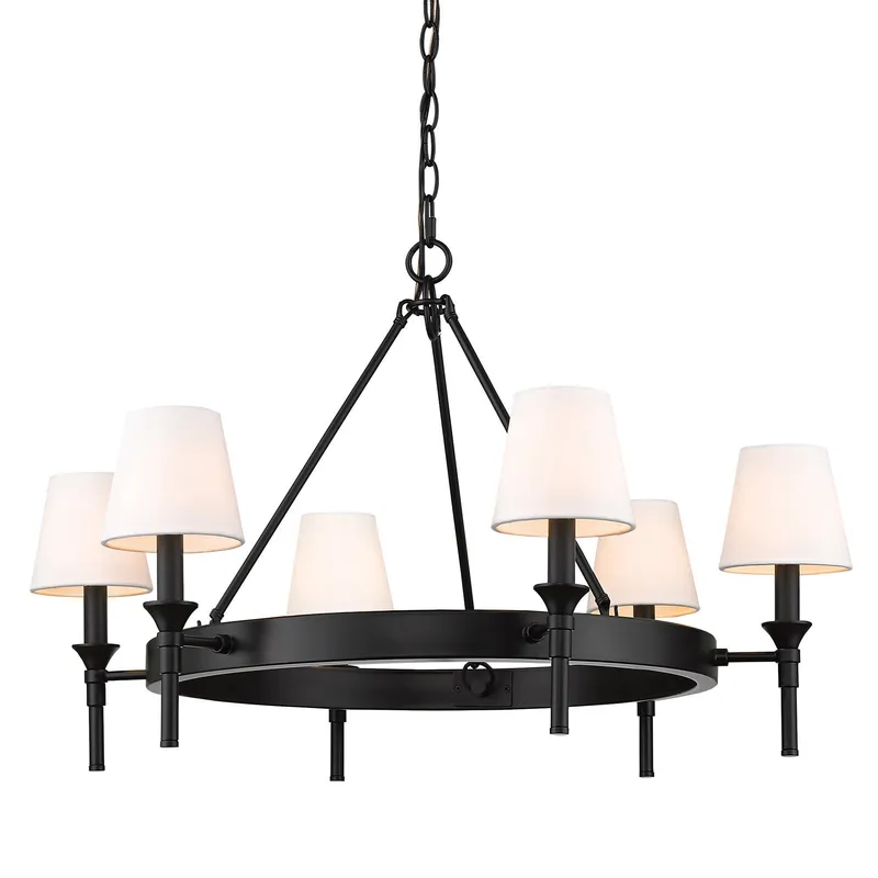 Edinburgh 6-light Chandelier in Matte Black and Modern White shade — Golden Lighting LED Pendant Lights  