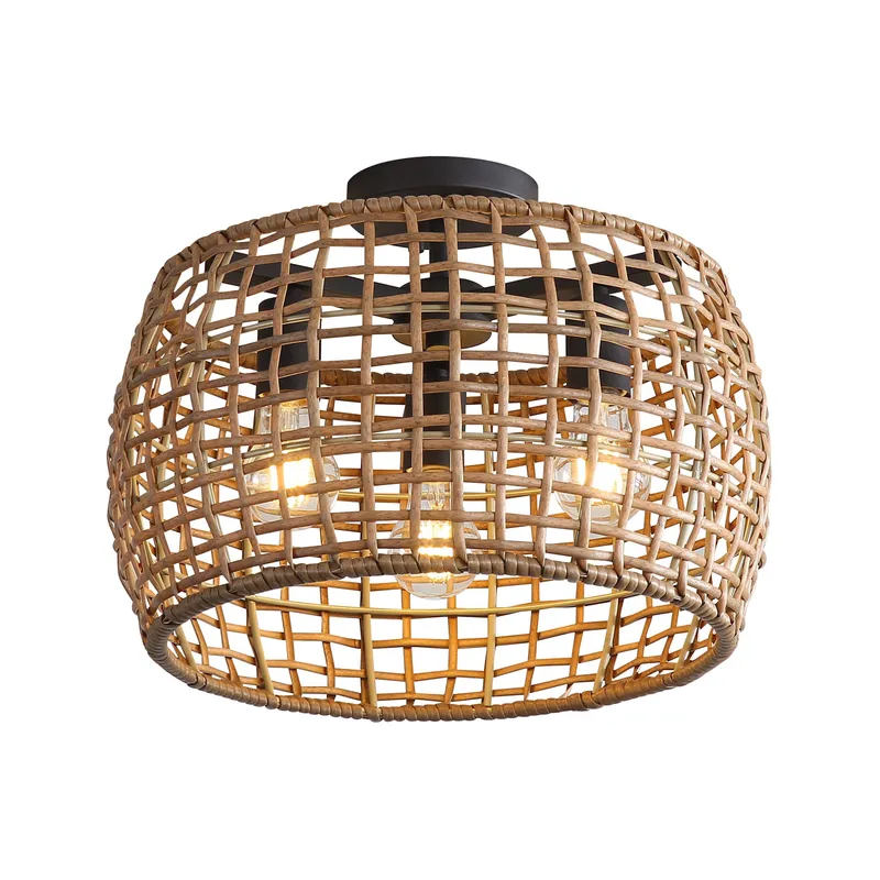 Weavelight 3-light Semi-Flush Mount in Natural Black — Golden Lighting LED Ceiling Lights  